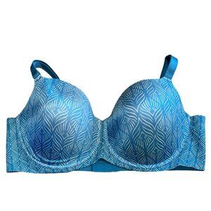 Soma 42DD Vanishing Back Balconet Bra Blue Leaf Print Nylon/Spandex Comfortable